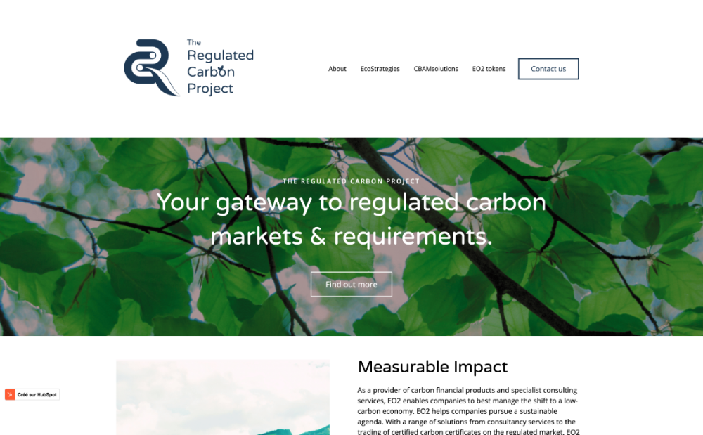 Regulated Carbon homepage witht the new brand